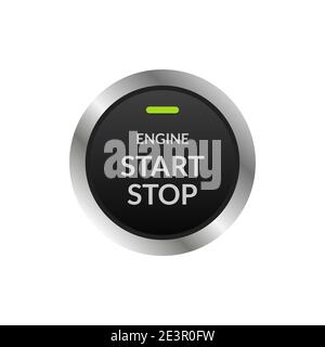 Car engine start stop button ignition. Push circle button engine stop start quality Stock Vector