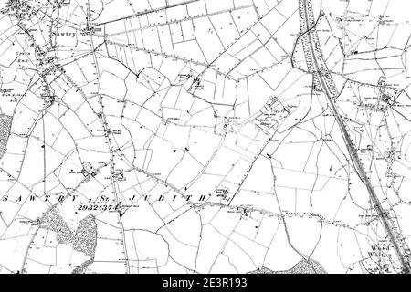 Map of Huntingdonshire OS Map name 013-NE, Ordnance Survey, 1889-1892. Stock Photo