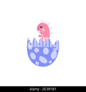 Cute baby dinosaur in the egg shell. Funny little dino calling his mother Stock Vector