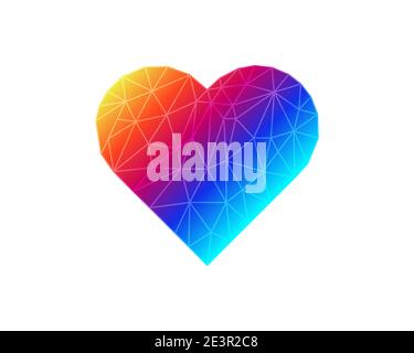 Orange, blue heart isolated on white background. Geometric rumpled triangular low poly origami style gradient graphic illustration. Vector polygonal d Stock Vector