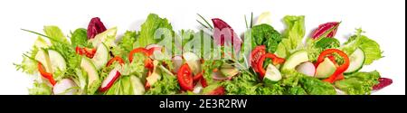 Mixed Salad with Avocado - Fresh Lettuce Panorama isolated on white Background Stock Photo