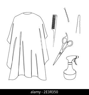 Hairdresser details in linear style on white. Stock Vector