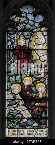 A stained glass window by C E Kempe & Co. depicting Christ's Agony, St Andrew's Church, Whissendine, Rutland Stock Photo