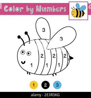 Color by numbers game for kids. Activity page with a cute bee. Printable worksheet Stock Vector