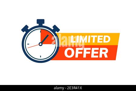 Last minute limited offer with clock for sale promo, button, logo