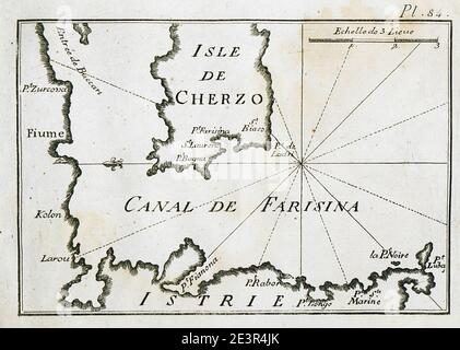 Map of Farisina channel, Adriatic sea - Roux Joseph - 1804. Stock Photo