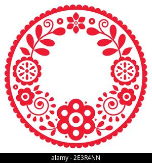 Polish floral vector folk art mandala with frame pattern  inspired by retro embroidery Lachy Sadeckie - bohemian pattern Stock Vector
