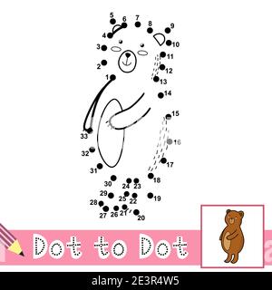 Dot to dot numbers game with cute bear. Connect the dots activity page for kids Stock Vector