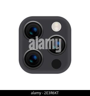 Camera phone lens mobile 3d vector icon. Smart phone camera lense back concept Stock Vector