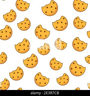 Bite cookie pattern biscuit chip seamless background. Cracker cookie icon crunch vector pattern Stock Vector