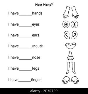 How many worksheet with body parts for kids. Write the correct answer