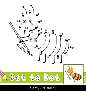 Dot to dot numbers game with cute ant. Connect the dots activity page for kids Stock Vector
