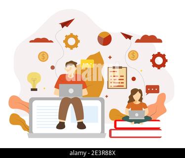 Illustration vector design of freelancer male and female Stock Vector