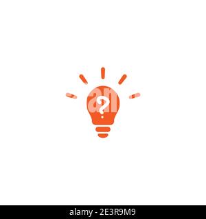 red bulb with question and rays. flat icon. Isolated on white background. FAQ icon. New business idea. Vector illustration. curiosity logo. Stock Vector