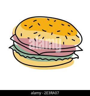 Burger egg doodle icon vector illustration for web, kitchen wear Stock Vector