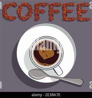 White coffee cup with heart shape made of bubbles. Stock Vector