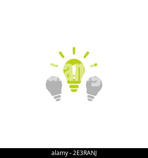 Best idea sign. Green bulb with rays and exclamation. Icon isolated on white. Electric Light icon. Brainstorm, creative, marketing concept. New techno Stock Vector