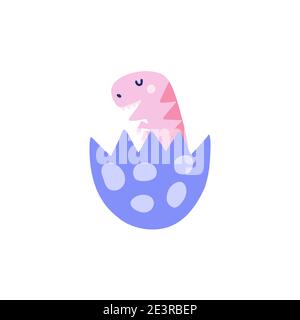 Cute baby dinosaur in the egg shell. Funny little dino calling his mother Stock Vector