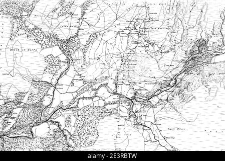 Map of Cardiganshire OS Map name 012-SW, Ordnance Survey, 1887-1891. Stock Photo