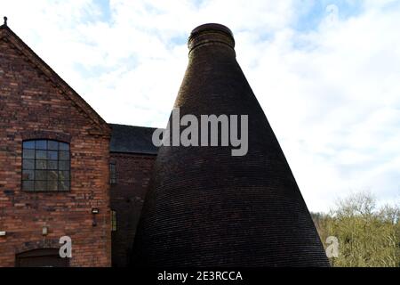 Brick built bottle kilns at Coalport china museum, Telford, Shropshire by a canal  on a lovely sunny winter's day Stock Photo