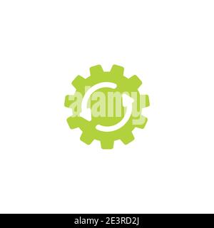 white right round arrow in blue gear. Flat icon isolated on white. Vector illustration for technology or innovation. Technology pictogram. Gear Integr Stock Vector