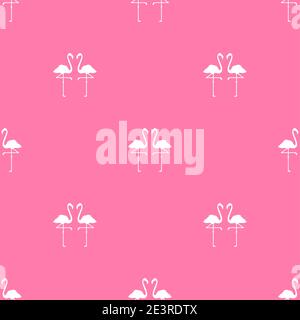Seamless pattern with white flamingo on pink background. Decorative wallpaper, good for printing and fabric. Tropical bird ornament. Colorful cute car Stock Vector