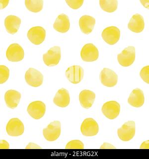 Vector illustration: seamless pattern of yellow watercolor circles on a white background Stock Vector