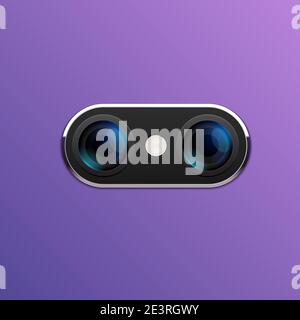 Camera phone lens mobile 3d vector icon. Smart phone camera lense back concept Stock Vector