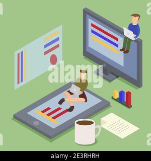 Illustration vector design of isometric online business Stock Vector