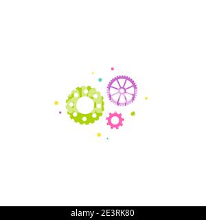 bright colorful gears and wheels icon isolated on white background. Skills set and support icon isolated on white. Creative solutions, team work, know Stock Vector