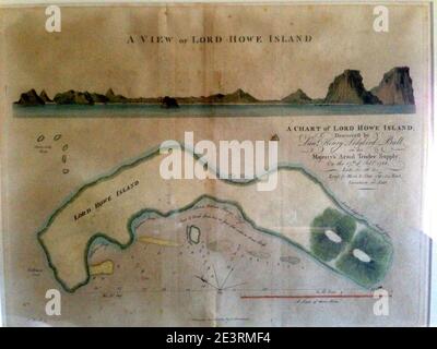 Map and View of Lord Howe Island color. Stock Photo