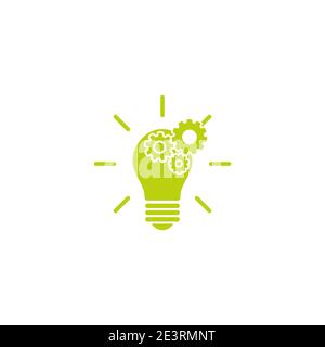 Green bulb with gear flat icon. Isolated on white. New business idea. New technology. Eco Idea. Design thinking. Vector illustration. Eco friendly tec Stock Vector