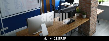 Modern empty office interior with brick wall Stock Photo