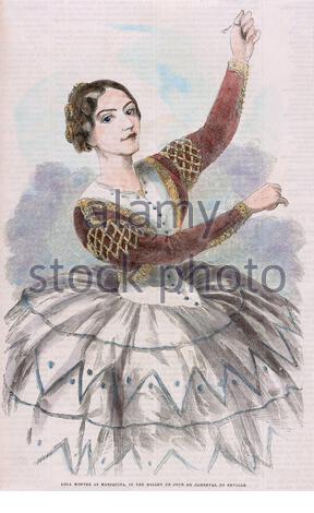 Eliza Rosanna Gilbert, 1821 – 1861, better known by the stage name Lola Montez, was an Irish dancer and actress who became famous as a Spanish dancer, courtesan, and mistress of King Ludwig I of Bavaria, vintage illustration from 1852 Stock Photo