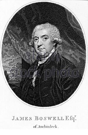 James Boswell portrait, 1740  –  1795, was a Scottish biographer, diarist, and lawyer, best known for his biography of the English writer Samuel Johnson, vintage illustration from 1880. Stock Photo