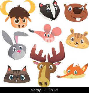 Cartoon forest animal characters. Wild cartoon cute animals collections vector. Big set of cartoon forest animals flat vector illustration. Badger, mo Stock Vector
