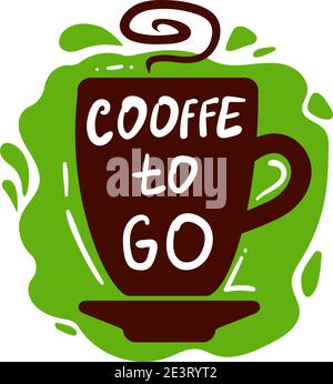 Coffee cup logo. Coffee mugs color banner on white background with text - coffee to go. Stock Vector