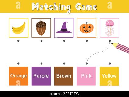 Match elements by color. Educational game for school and preschool. Sorting activity puzzle Stock Vector