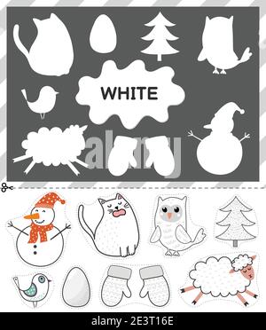 White color. Cut the elements and match them with the right shadows. Learning color white Stock Vector