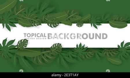 Frame made of fresh green tropical leaves on white background. Space for design or text. vector illustration design Stock Vector