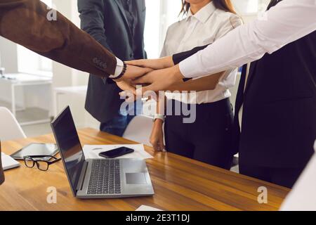 Successful teamwork handshake of business partners in office Stock Photo