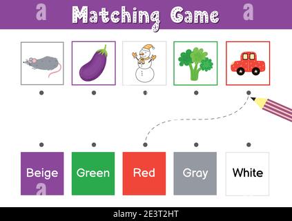 Match elements by color. Educational game for school and preschool. Sorting activity puzzle Stock Vector