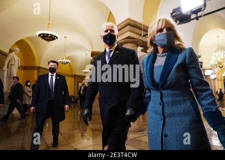 Washington, United States. 20th Jan, 2021. US President Joe Biden (L) and US First Lady Dr. Jill Biden walk through Crypt of the US Capitol after the inauguration ceremony to making Biden the 46th President of the United States in Washington, DC, on Wednesday, January 20, 2021. Pool Photo by Jim Lo Scalzo/UPI Credit: UPI/Alamy Live News Stock Photo