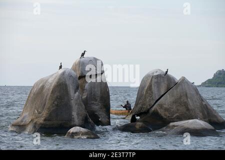 TANZANIA, Mwanza, Bismarck rock at Lake Victoria, named after the ...