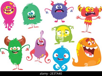 Funny cartoon Monsters. Set of cartoon monsters: goblin or troll, cyclops, ghost,  monsters and aliens. Halloween design Stock Vector