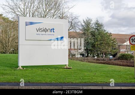 Basingstoke, UK - January 17, 2021:  Entrance to the offices of the radiation therapy technology company in the Viables business park, Basingstoke, Ha Stock Photo