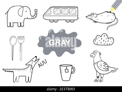 Color the elements in gray. Coloring page for kids. Educational material Stock Vector