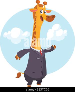 Cartoon giraffe dressed up in office suit presenting. Vector art illustration. Giraffe businessman wearing jacket or blazer Stock Vector