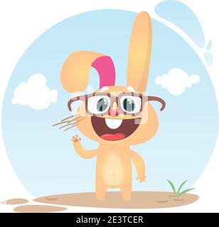 Cartoon Bunny Rabbit wearing eyeglasses. Vector illustration. Isolated on white Stock Vector