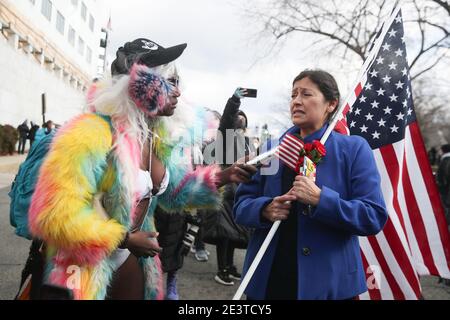 Washington, DC, USA. 20th Jan, 2021. Activists gather outside the Capitol Building where the inauguration ceremony for US President-elect Joe Biden and US Vice President-elect Kamala Harris has taken place. Credit: Yegor Aleyev/TASS/Alamy Live News